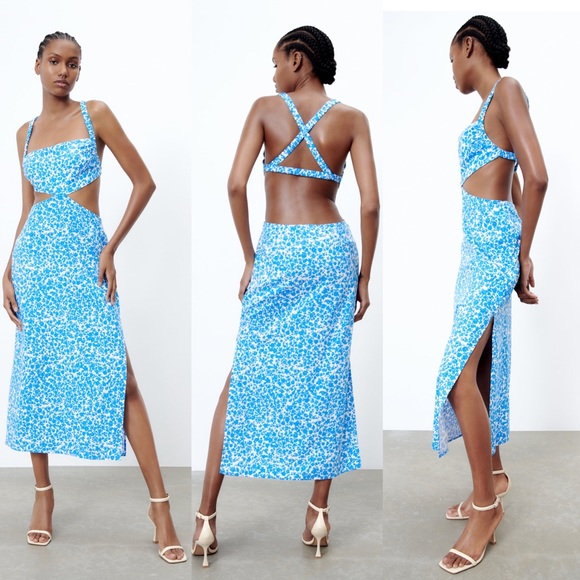 Zara Linen Blend Floral Print Dress Size XL - Picture 2 of 3